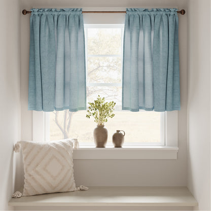 Curtainking Farmhouse Rod Pocket Semi-Sheer Cafe Curtains, Linen Textured Window Curtains, 2 Panels