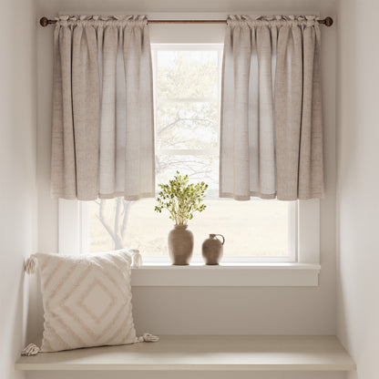Curtainking Farmhouse Rod Pocket Semi-Sheer Cafe Curtains, Linen Textured Window Curtains, 2 Panels