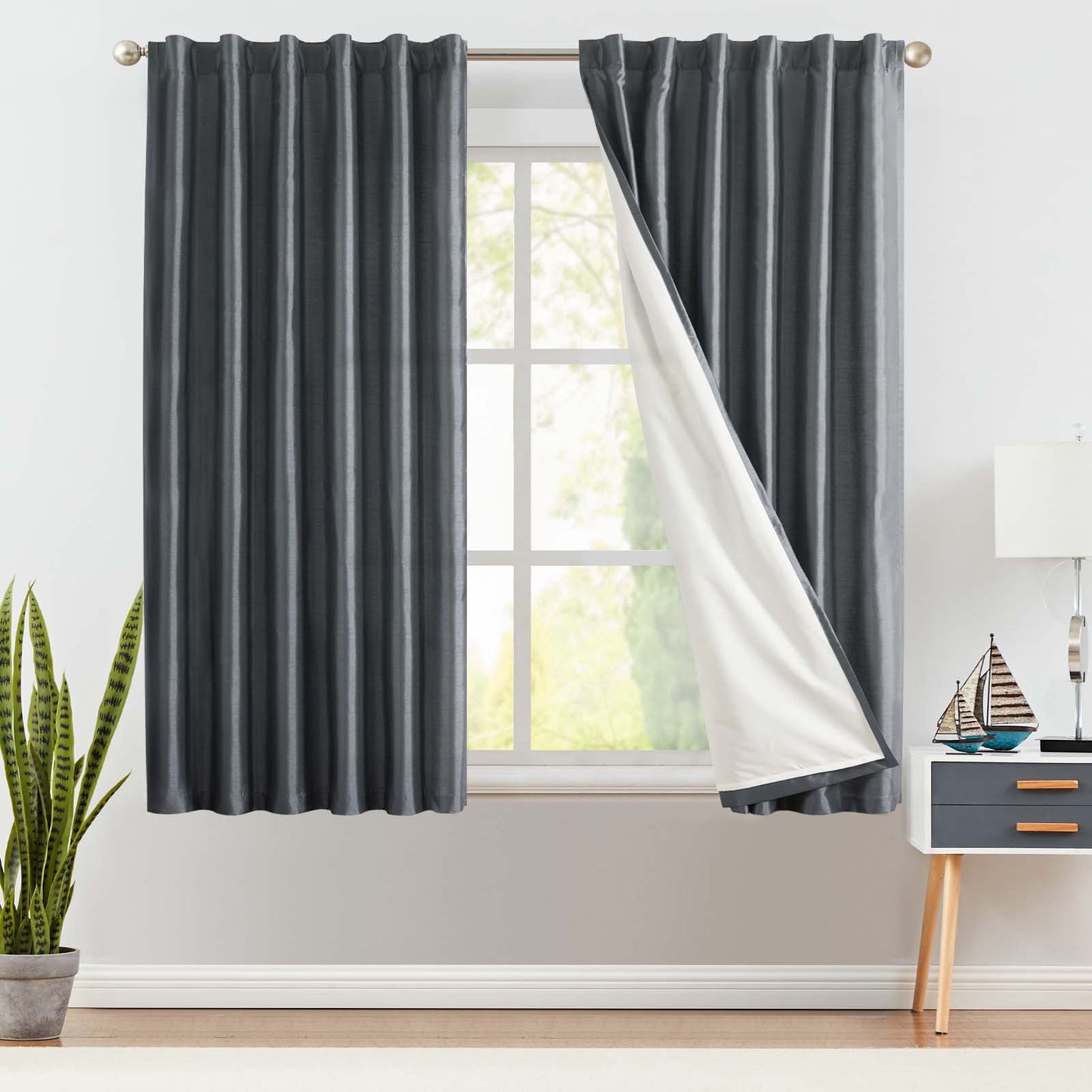 Curtainking Living Room Curtains Faux Silk Dupioni Curtains Light Filtering Curtains Rod Pocket Set 2 Panels