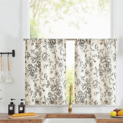 Curtainking Linen Kitchen Curtains Floral Cafe Curtains Farmhouse Cafe Curtains for Living Room 2 Panels