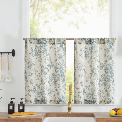 Curtainking Linen Kitchen Curtains Floral Cafe Curtains Farmhouse Cafe Curtains for Living Room 2 Panels