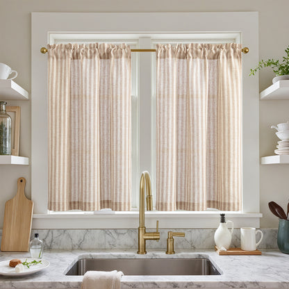 Curtainking Striped Kitchen Curtain Linen Cafe Curtains Semi-Sheer Rustic Farmhouse Tier Curtains Rod Pocket 2 Panels