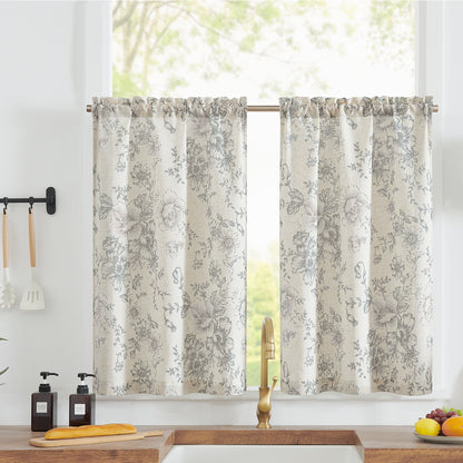 Curtainking Linen Kitchen Curtains Floral Cafe Curtains Farmhouse Cafe Curtains for Living Room 2 Panels