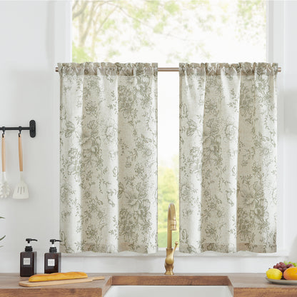 Curtainking Linen Kitchen Curtains Floral Cafe Curtains Farmhouse Cafe Curtains for Living Room 2 Panels