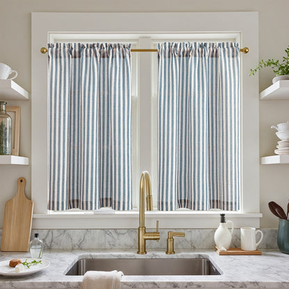 Curtainking Striped Kitchen Curtain Linen Cafe Curtains Semi-Sheer Rustic Farmhouse Tier Curtains Rod Pocket 2 Panels