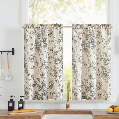 Curtainking Linen Kitchen Curtains Floral Cafe Curtains Farmhouse Cafe Curtains for Living Room 2 Panels