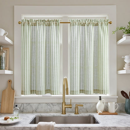 Curtainking Striped Kitchen Curtain Linen Cafe Curtains Semi-Sheer Rustic Farmhouse Tier Curtains Rod Pocket 2 Panels