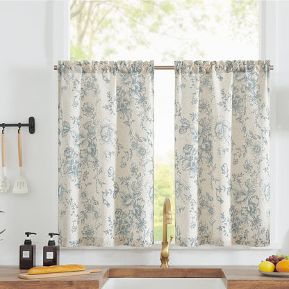 Curtainking Linen Kitchen Curtains Floral Cafe Curtains Farmhouse Cafe Curtains for Living Room 2 Panels