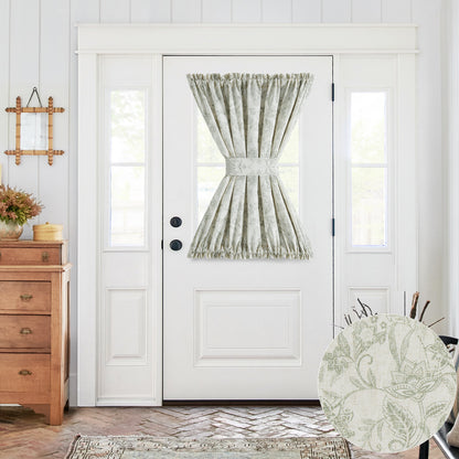 CURTAINKING French Door Curtains Panel Farmhouse Linen Rod Pocket Curtains for Door Window Floral Printed, 1 Tieback Included