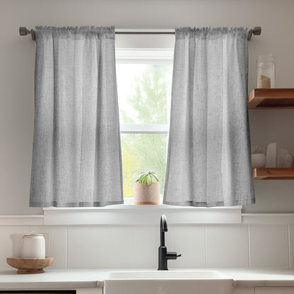 Curtainking Farmhouse Rod Pocket Semi-Sheer Cafe Curtains, Linen Textured Window Curtains, 2 Panels
