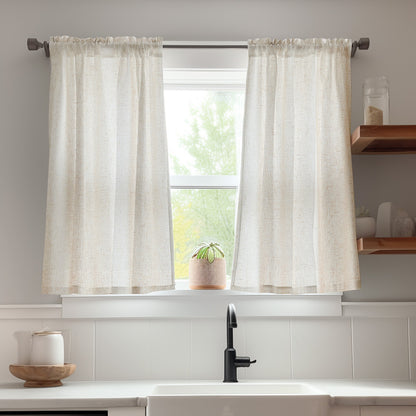 Curtainking Farmhouse Rod Pocket Semi-Sheer Cafe Curtains, Linen Textured Window Curtains, 2 Panels