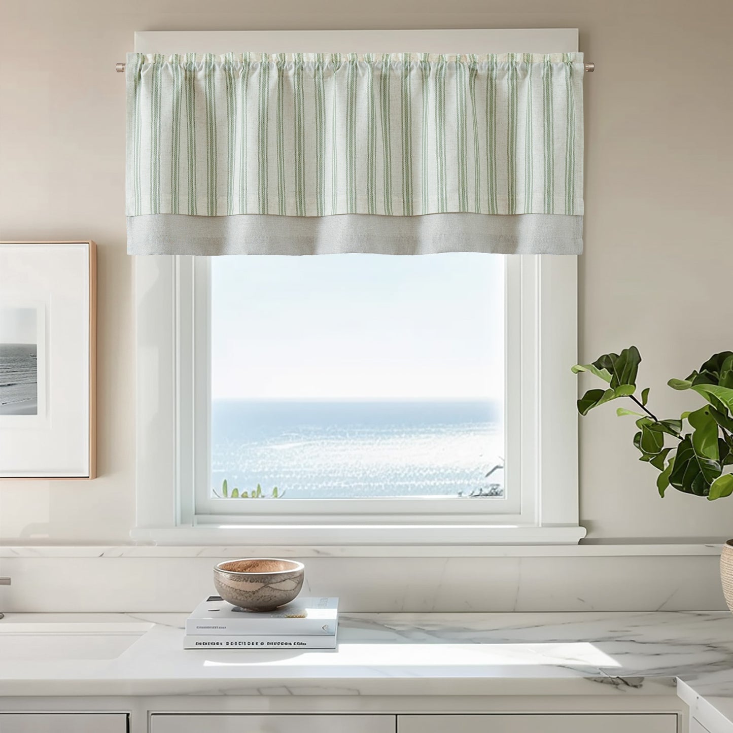 Curtainking Rod Pocket Linen Valance Curtain Double Layer Valance for Kitchen 1 Panel