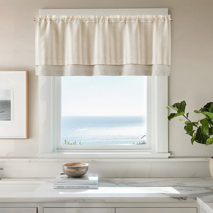 Curtainking Rod Pocket Linen Valance Curtain Double Layer Valance for Kitchen 1 Panel