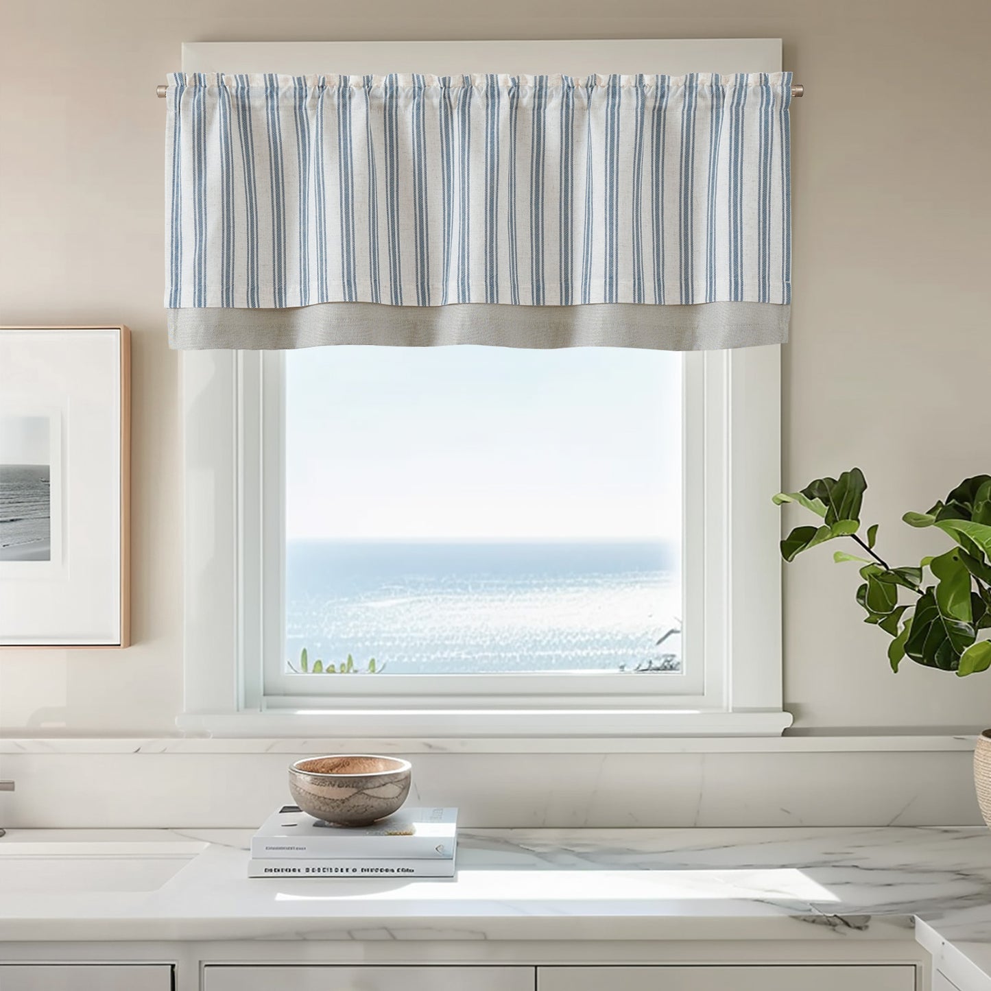 Curtainking Rod Pocket Linen Valance Curtain Double Layer Valance for Kitchen 1 Panel