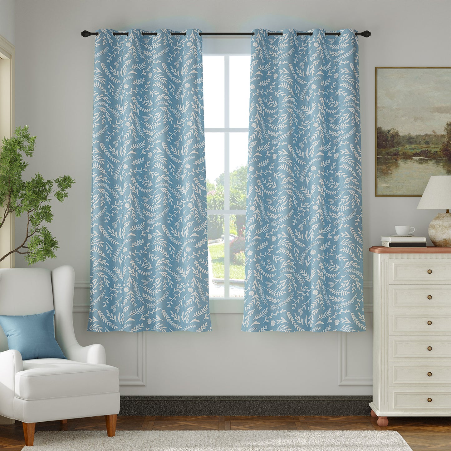 Curtainking 100% Blackout Curtains Grommet Thermal Insulated Curtains for Living Room Printed Short Curtains 2 Panels Set