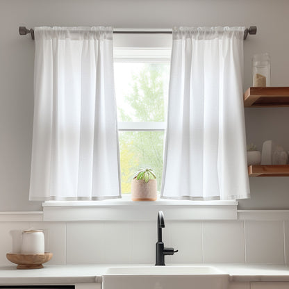 Curtainking Farmhouse Rod Pocket Semi-Sheer Cafe Curtains, Linen Textured Window Curtains, 2 Panels