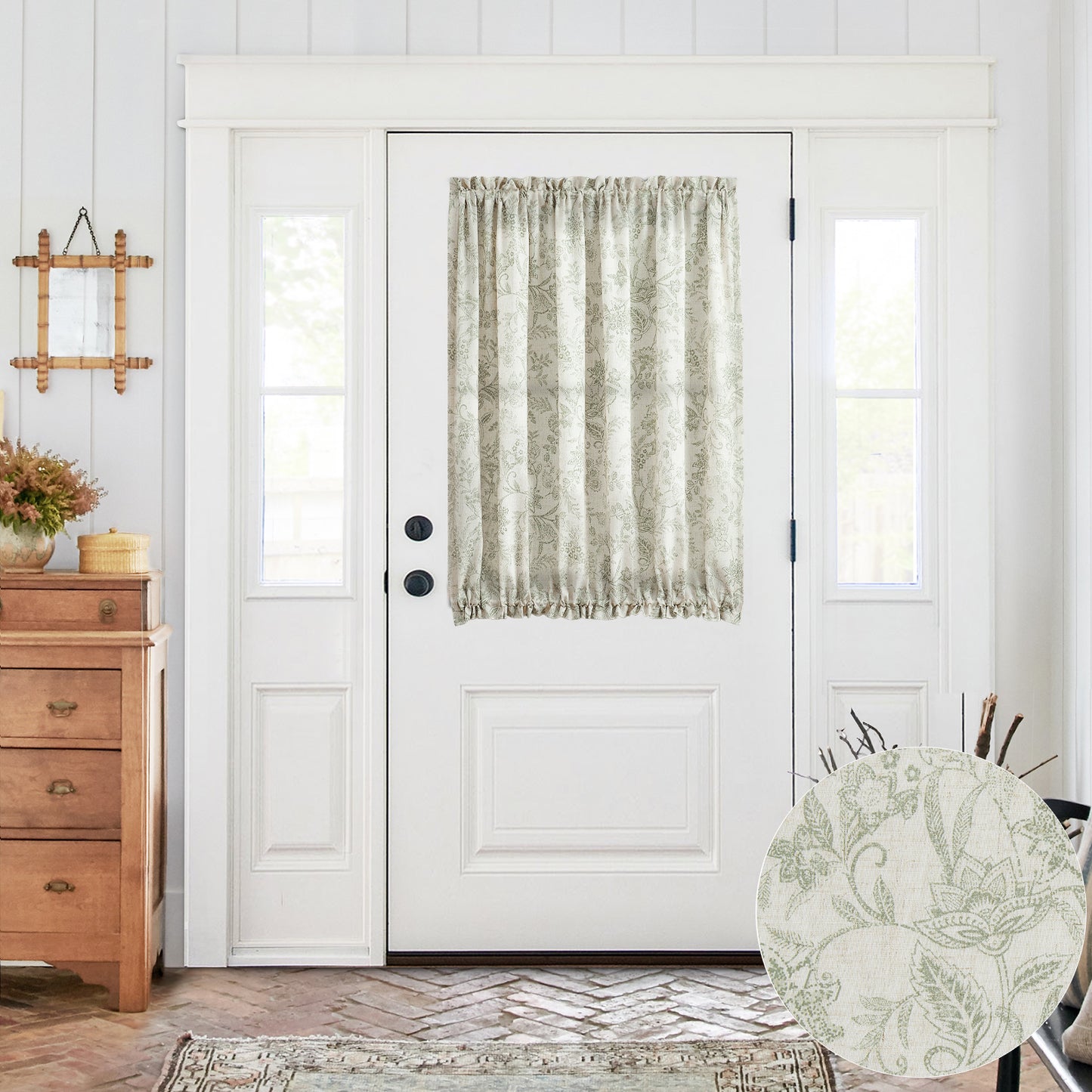 CURTAINKING French Door Curtains Panel Farmhouse Linen Rod Pocket Curtains for Door Window Floral Printed, 1 Tieback Included