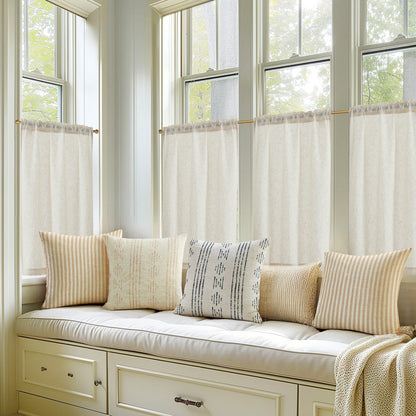 Curtainking Farmhouse Rod Pocket Semi-Sheer Cafe Curtains, Linen Textured Window Curtains, 2 Panels