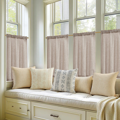 Curtainking Farmhouse Rod Pocket Semi-Sheer Cafe Curtains, Linen Textured Window Curtains, 2 Panels