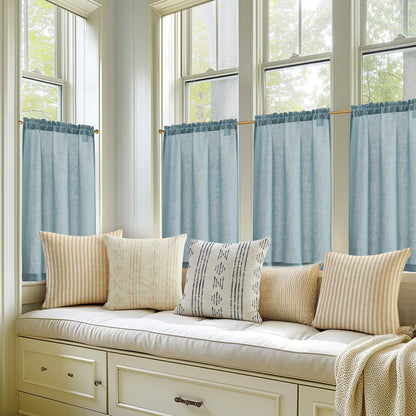 Curtainking Farmhouse Rod Pocket Semi-Sheer Cafe Curtains, Linen Textured Window Curtains, 2 Panels