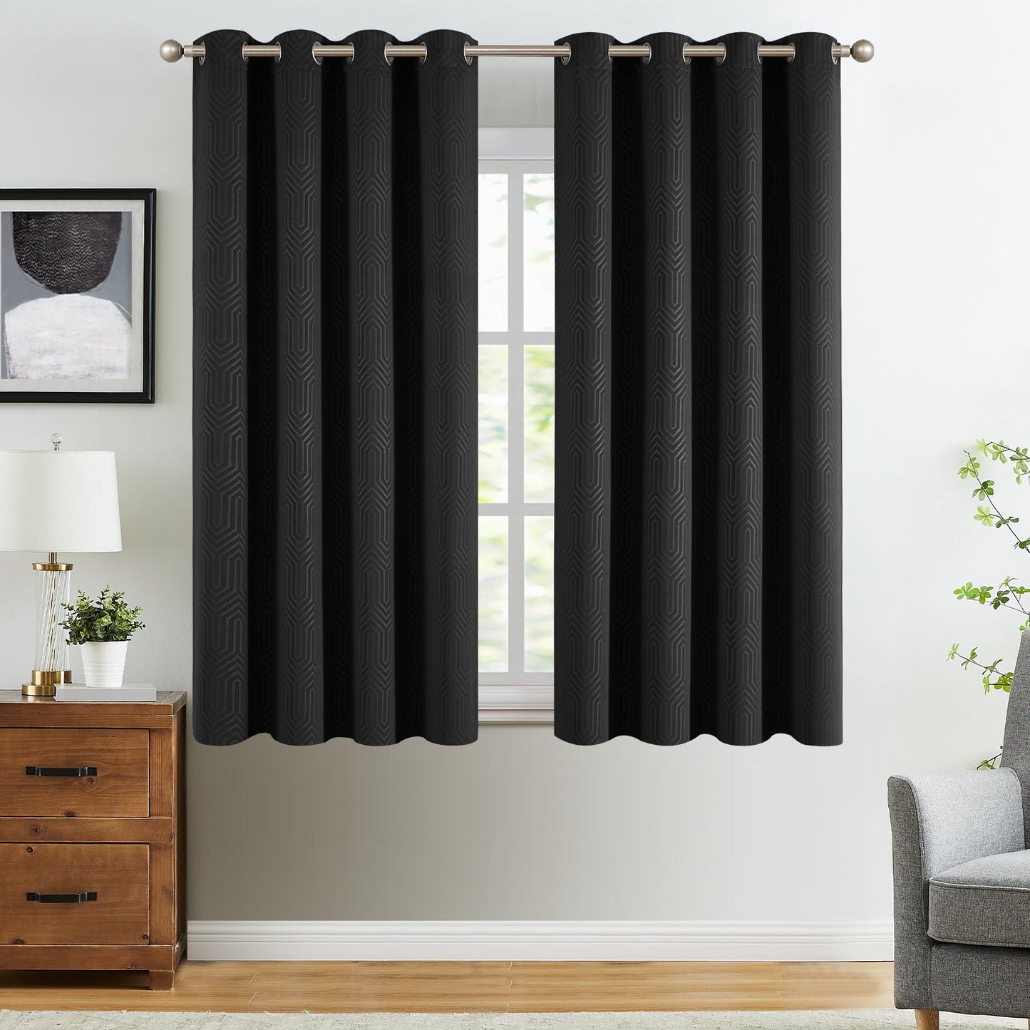 Curtainking Living Room Curtains Embossed Textured Fingerprint Pattern Room Darkening Curtains for Bedroom 2 Panels