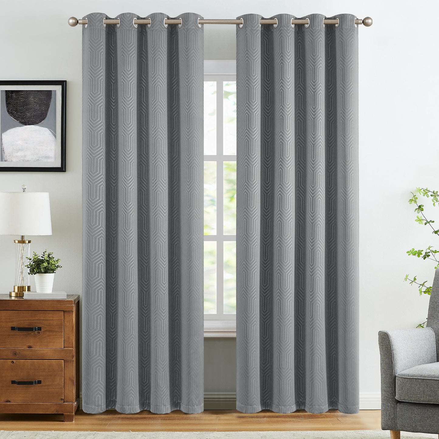 Curtainking Living Room Curtains Embossed Textured Fingerprint Pattern Room Darkening Curtains for Bedroom 2 Panels