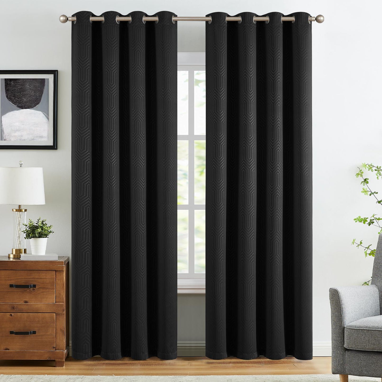 Curtainking Living Room Curtains Embossed Textured Fingerprint Pattern Room Darkening Curtains for Bedroom 2 Panels