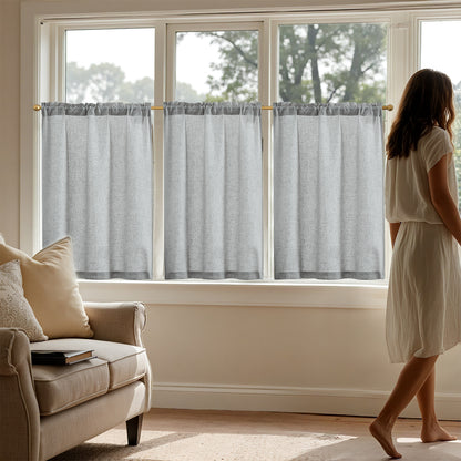 Curtainking Farmhouse Rod Pocket Semi-Sheer Cafe Curtains, Linen Textured Window Curtains, 2 Panels