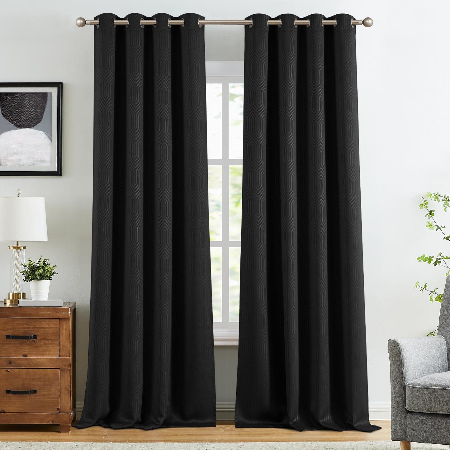 Curtainking Living Room Curtains Embossed Textured Fingerprint Pattern Room Darkening Curtains for Bedroom 2 Panels