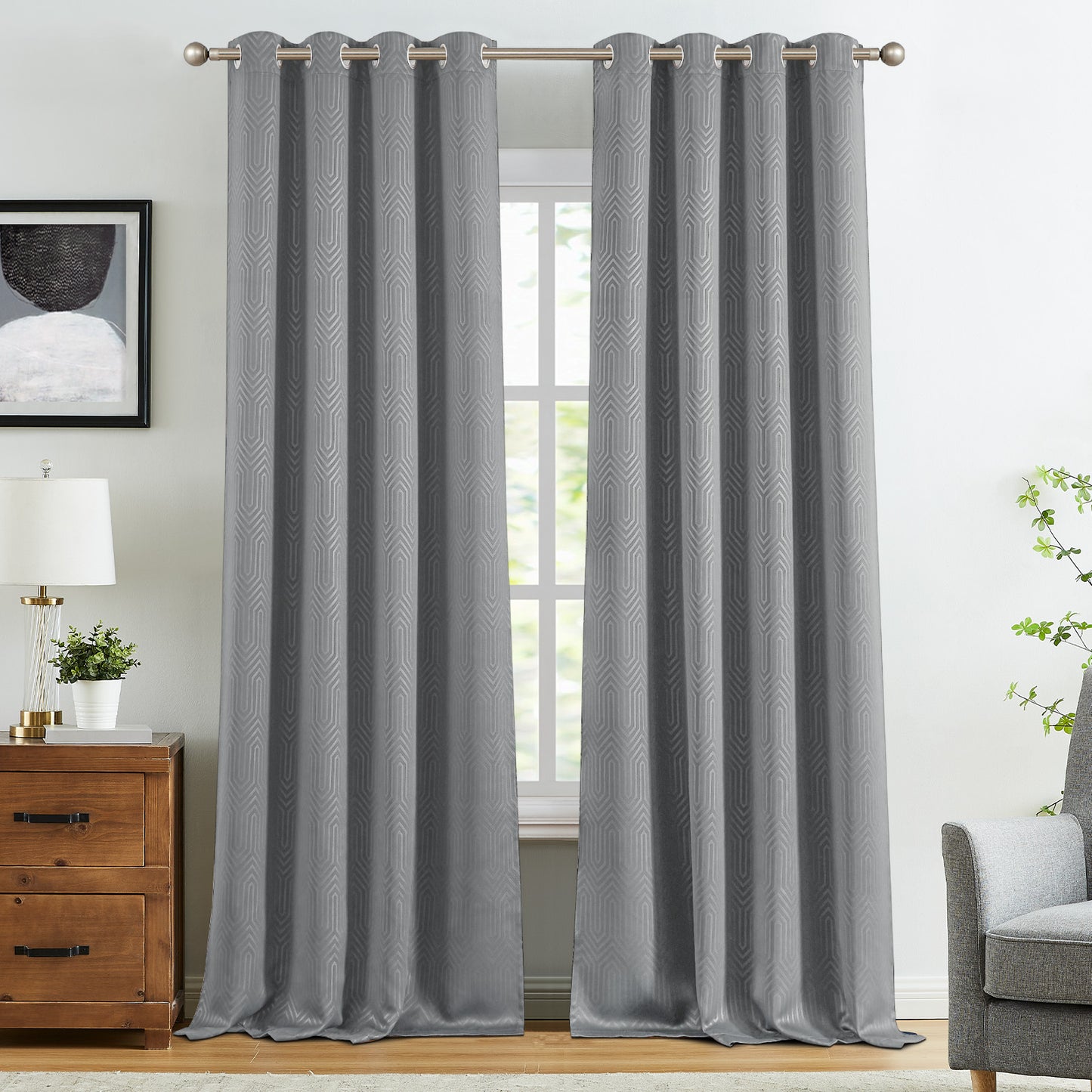 Curtainking Living Room Curtains Embossed Textured Fingerprint Pattern Room Darkening Curtains for Bedroom 2 Panels