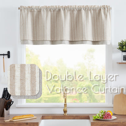 Curtainking Rod Pocket Linen Valance Curtain Double Layer Valance for Kitchen 1 Panel