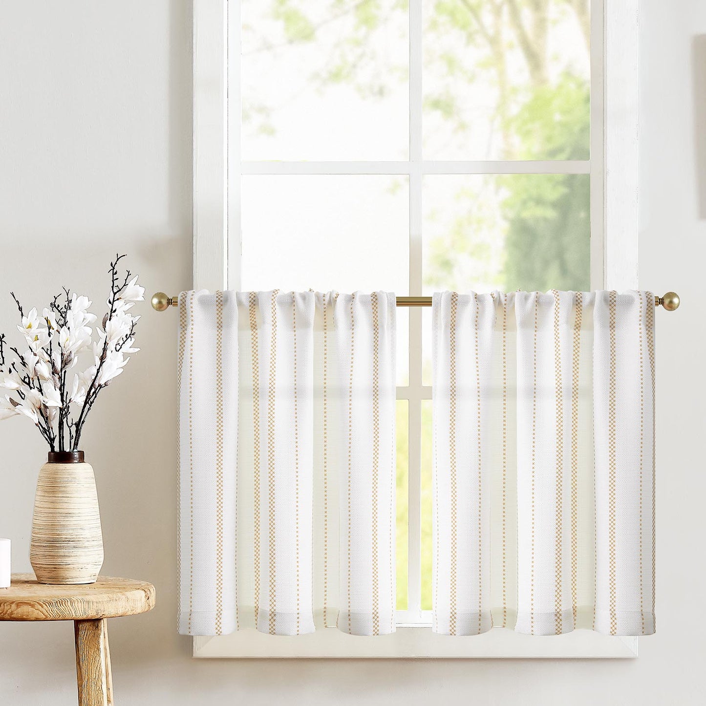 Curtainking Cafe Curtains Small Window Curtains Light Filtering Curtains 2 Panels of Boho Striped Kitchen Curtains for Half Windows