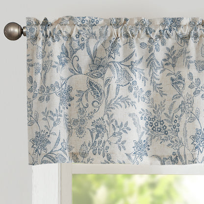 CURTAINKING Farmhouse Linen Valance Curtains for Kitchen Floral Rustic Rod Pocket Living Room Bedroom Small Window Valance 16 Inch