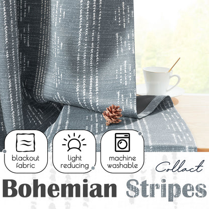 Curtainking Blackout Curtains for Livingroom Bedroom Farmhouse Boho Curtains Geometric Striped Grommet Room Darkening Thermal Insulated Window Drapes 2 Panels