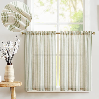 Curtainking Striped Kitchen Curtain Linen Cafe Curtains Semi-Sheer Rustic Farmhouse Tier Curtains Rod Pocket 2 Panels