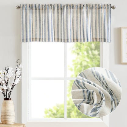 Curtainking Farmhouse Striped Valance Semi-Sheer Flax Linen Light Filtering Small Window Valance 16 inch Rod Pocket 1 Panel