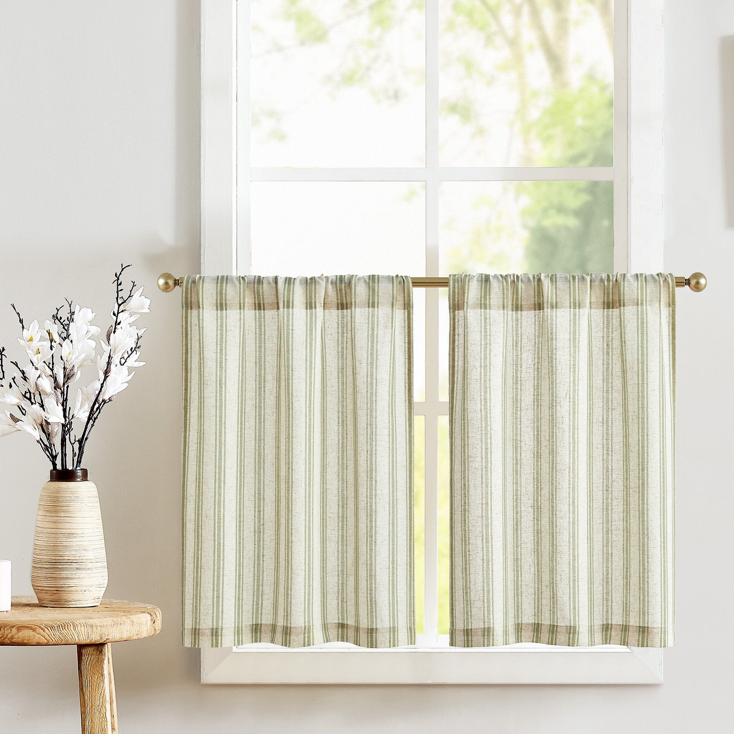 Curtainking Striped Kitchen Curtain Linen Cafe Curtains Semi-Sheer Rustic Farmhouse Tier Curtains Rod Pocket 2 Panels