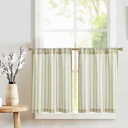 Curtainking Striped Kitchen Curtain Linen Cafe Curtains Semi-Sheer Rustic Farmhouse Tier Curtains Rod Pocket 2 Panels