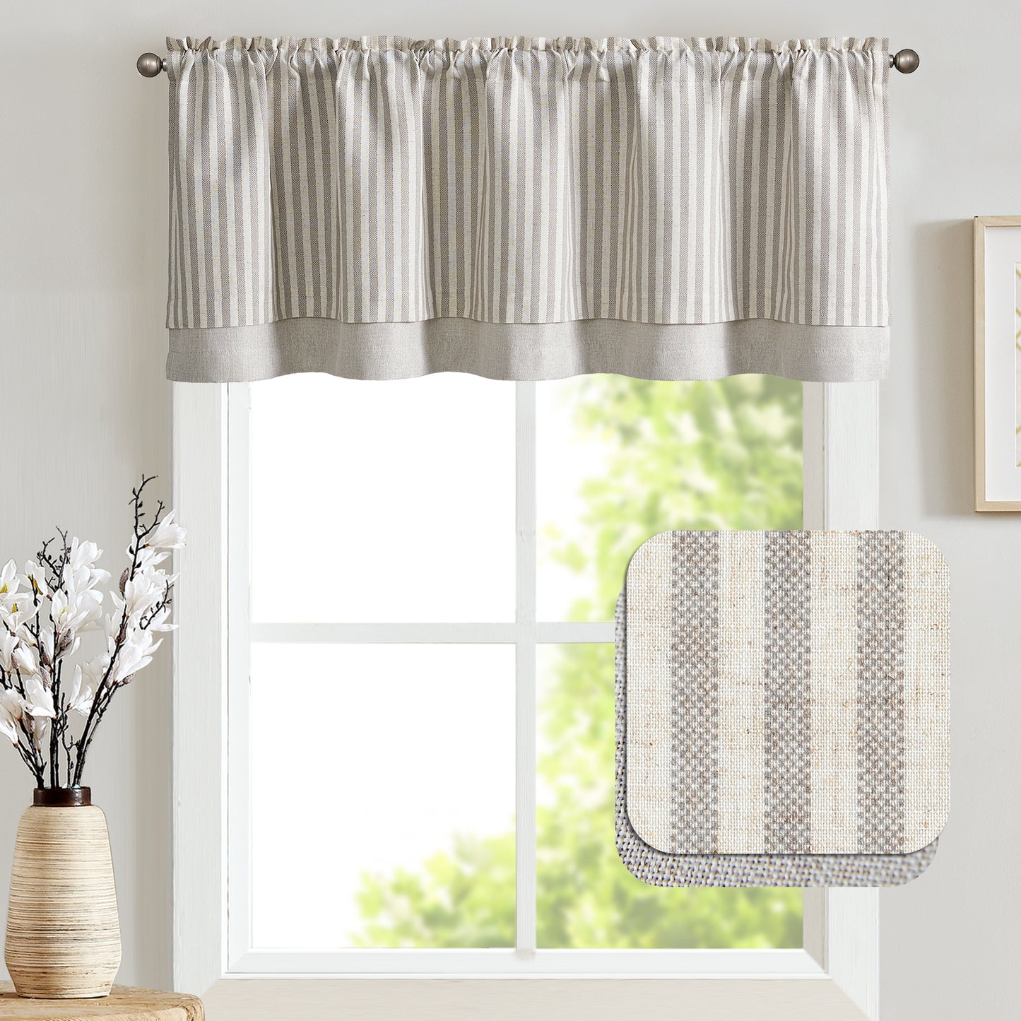 Curtainking Rod Pocket Linen Valance Curtain Double Layer Valance for Kitchen 1 Panel