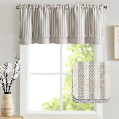 Curtainking Rod Pocket Linen Valance Curtain Double Layer Valance for Kitchen 1 Panel