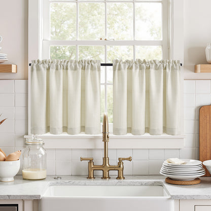 CURTAINKING Kitchen Curtains Linen Textured Cafe Curtains for Bathroom Farmhouse Light Filtering Tier Curtains Rod Pocket 2 Panels