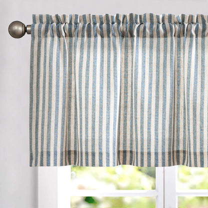 CURTAINKING Kitchen Valance Stripe Pattern Farmhouse Window Valance Linen Window Treatment for Bathroom Rod Pocket 1 Panel