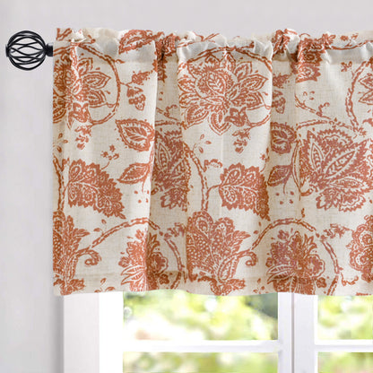 Curtainking Kitchen Valance  Linen Textured Floral Printed Small Window Valance 1 Panel