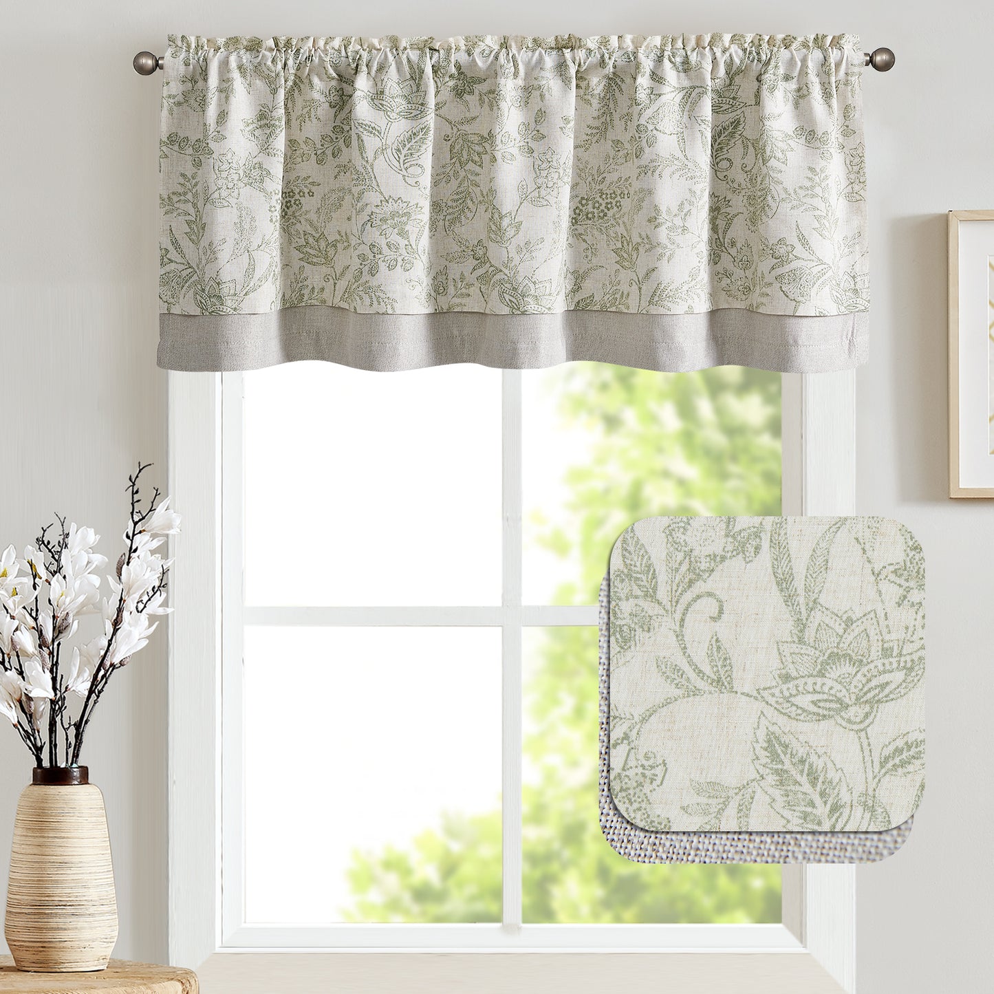 Curtainking Rod Pocket Linen Valance Curtain Double Layer Valance for Kitchen 1 Panel