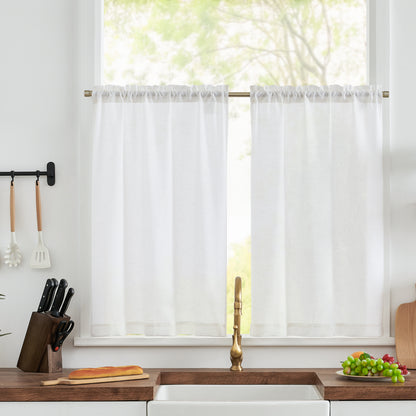 Curtainking Farmhouse Rod Pocket Semi-Sheer Cafe Curtains, Linen Textured Window Curtains, 2 Panels