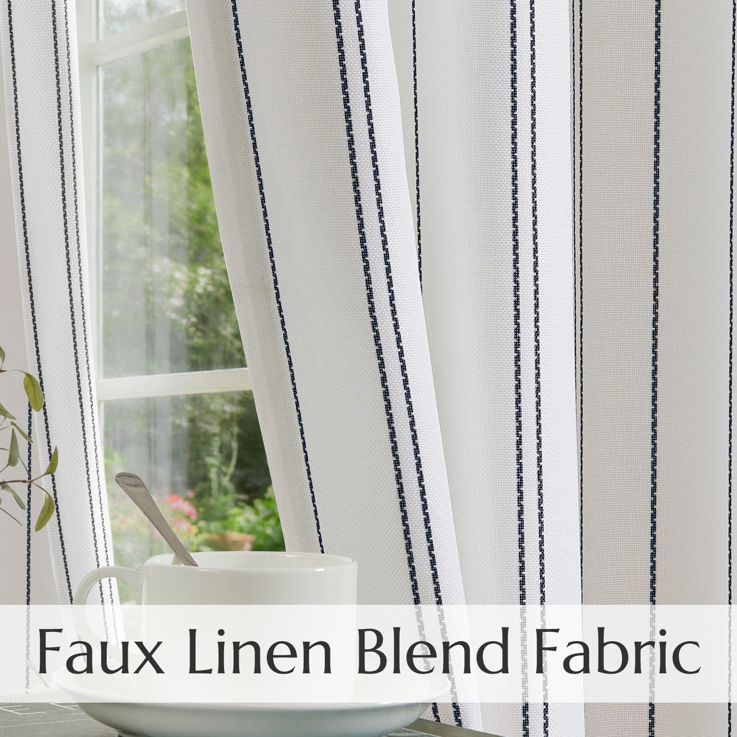TOPICK White Curtains Striped Curtains for Living Room Bedroom Modern Pinstriped Light Filtering Back Tab Rod Pocket 2 Panels