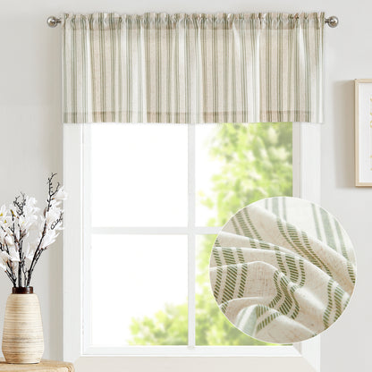 Curtainking Farmhouse Striped Valance Semi-Sheer Flax Linen Light Filtering Small Window Valance 16 inch Rod Pocket 1 Panel