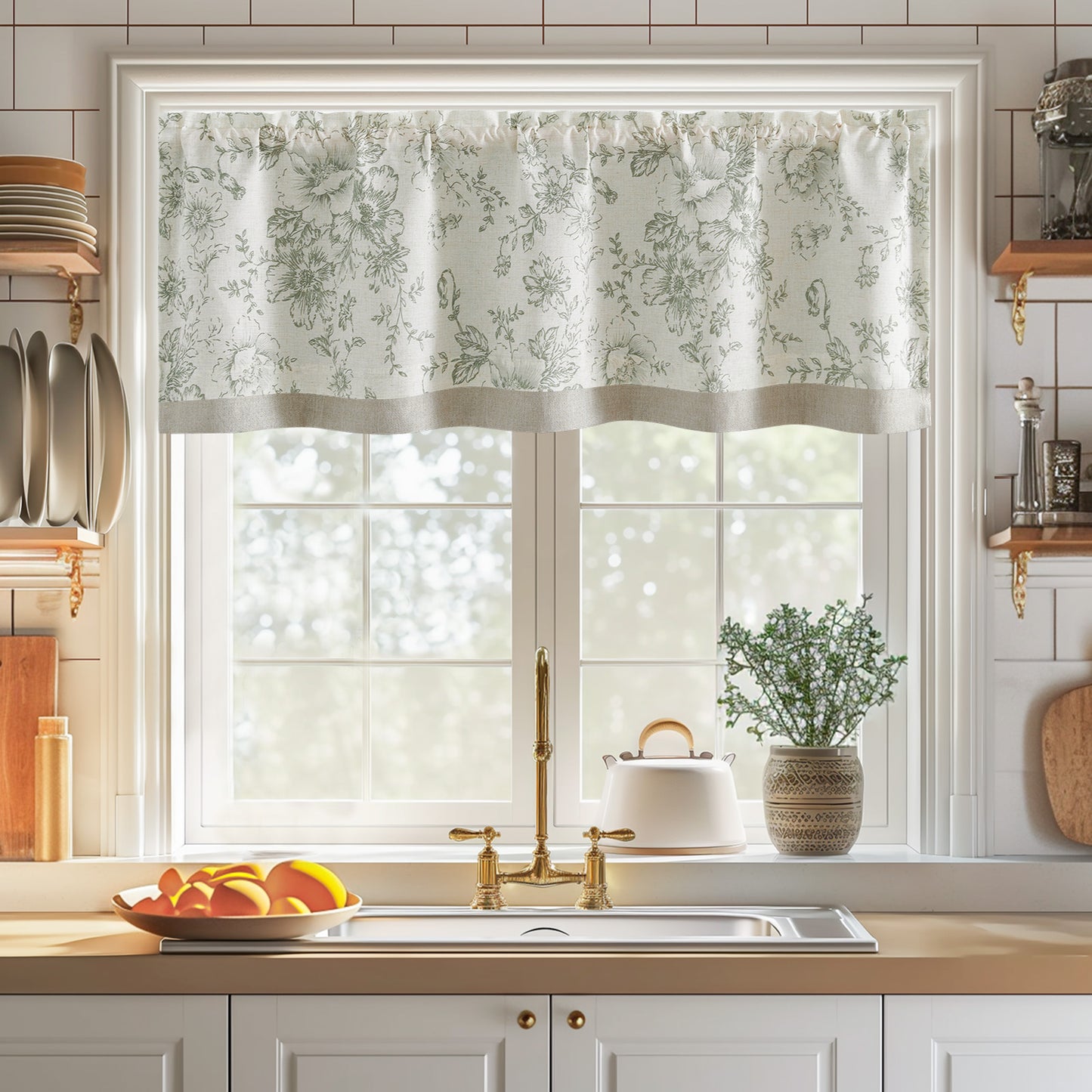 Curtainking Rod Pocket Linen Valance Curtain Double Layer Valance for Kitchen 1 Panel
