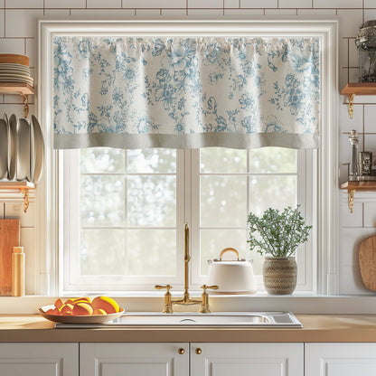 Curtainking Rod Pocket Linen Valance Curtain Double Layer Valance for Kitchen 1 Panel