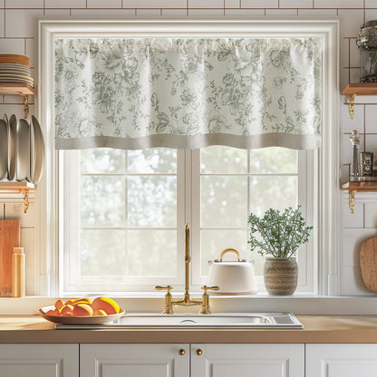 Curtainking Rod Pocket Linen Valance Curtain Double Layer Valance for Kitchen 1 Panel